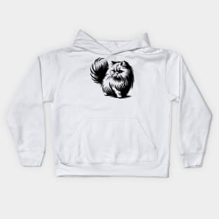 Stick figure of Persian cat in black ink Kids Hoodie